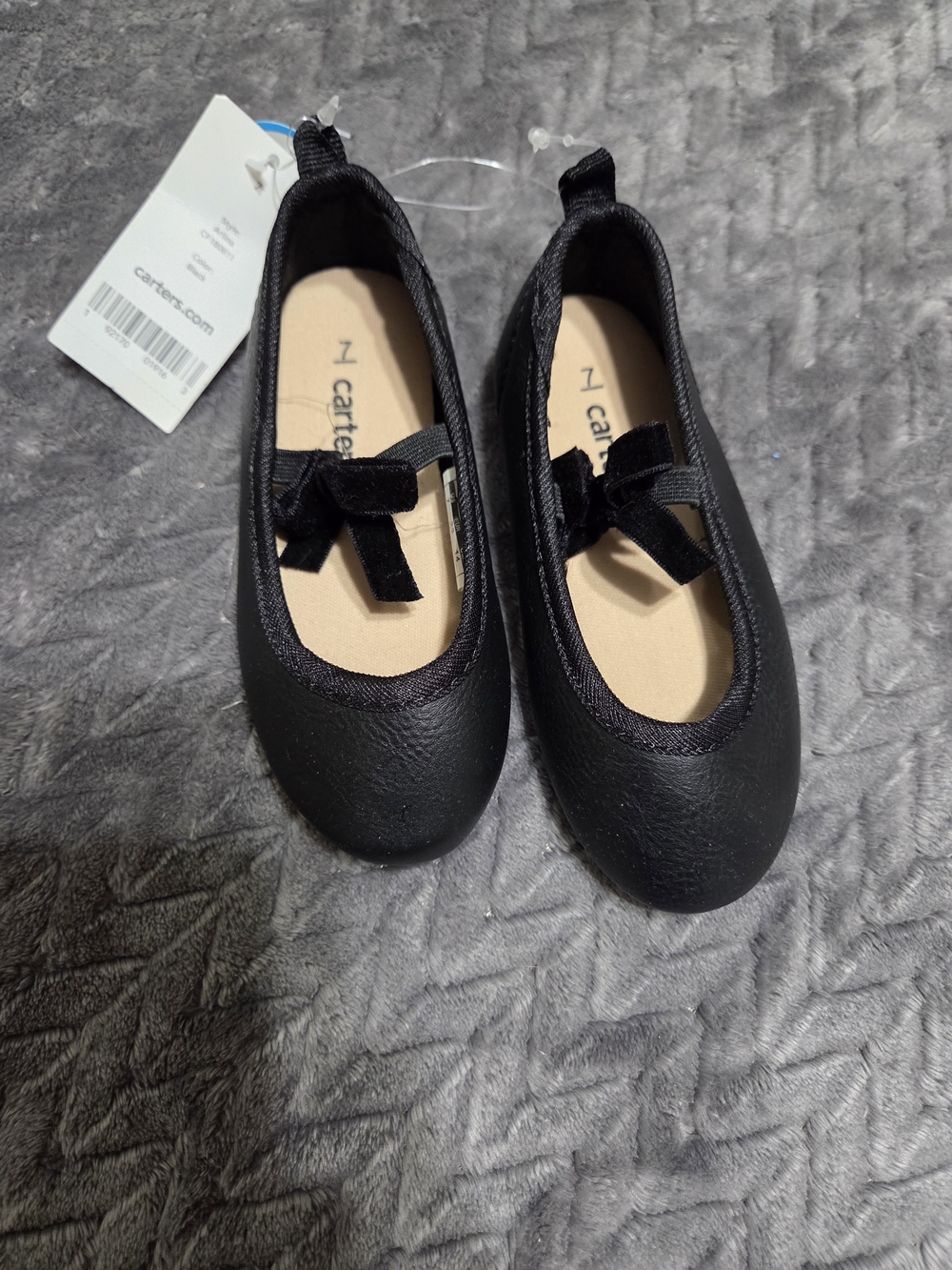 Carter's Black Girls' Mary Jane Flats with Velvet Bow Accent